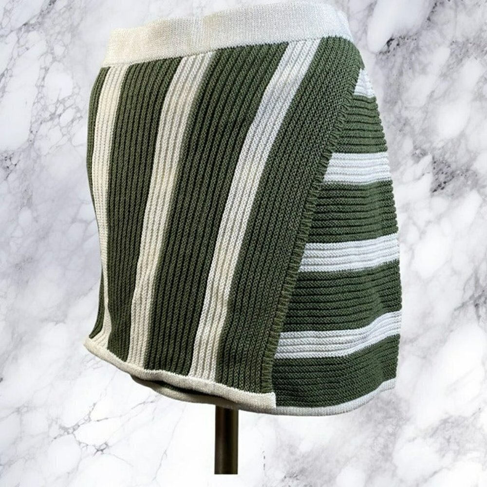L'academie Drea Striped Knit Mini Skirt - Green & Ivory View 6